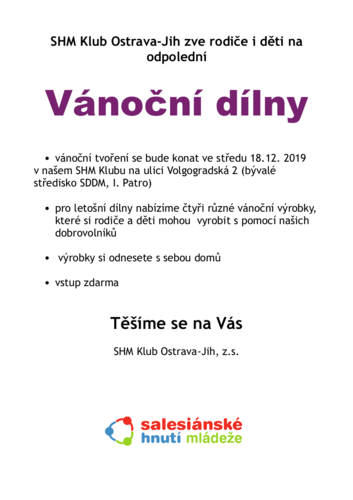 Vánoční dílny pro veřejnost Vánoční dílny pro veřejnost
